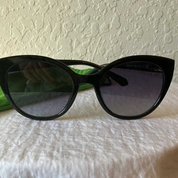 Kate Spade: Black Samantha Cat Eye Sunglasses- Gray gradient- green sleeve - Picture 10 of 16